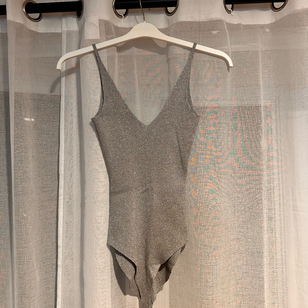 Elegant Gray Glitter Women's Bodysuit